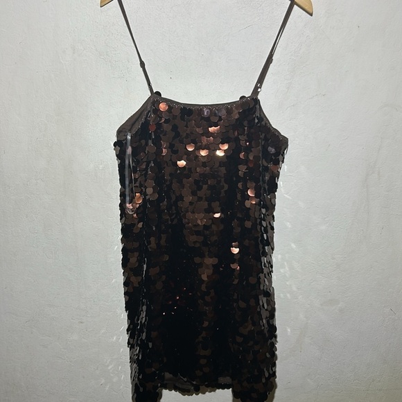 A New Day Women's Paillette Brown Shift Mini Dress Size Medium NWT - Picture 3 of 6